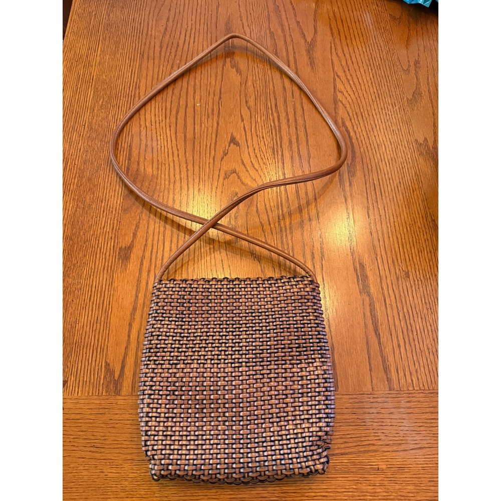 Nine West Crossbody Bag Women Small Brown Woven Boho Faux Leather Festival